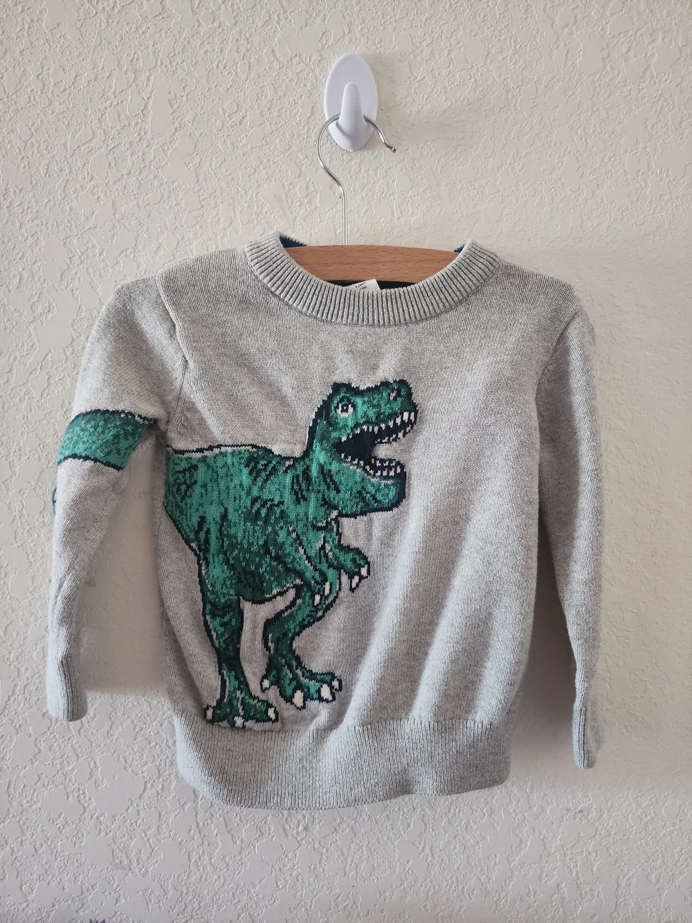 GAP Gray Sweater with Green T-Rex Graphic